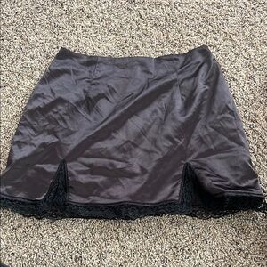 Black Satin Skirt with Lace Trim